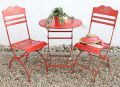 Preview: Sitzgruppe "Passion" Tisch mit 2 Stühle Set aus Metall Rot Gartenstuhl Gartentisch