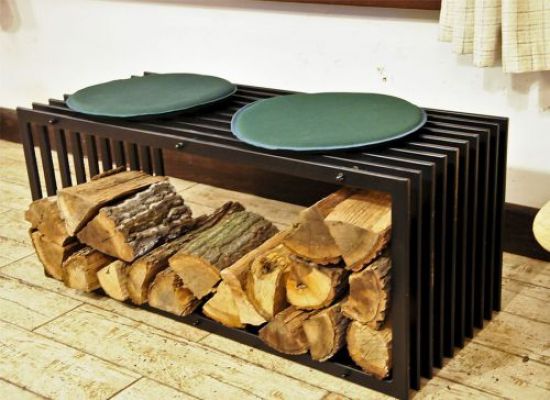 Firewood rack Bench D-Stil 100cm Shelf for firewood Basket for firewood Firewood holder