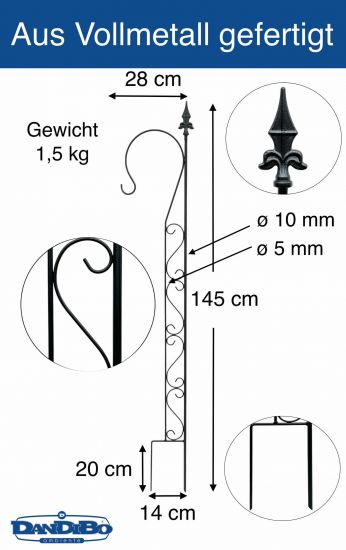 DanDiBo climbing support garden metal with 1 holder black trellis for climbing plants 145 cm climbing support with hooks