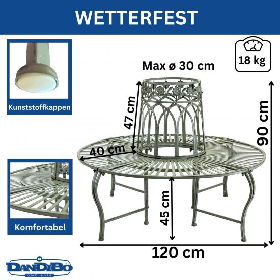 DanDiBo Tree Bench Round Metal Weatherproof Grey 96590 Round Bench ? 120 cm Garden Bench Bench Bench Garden Antique