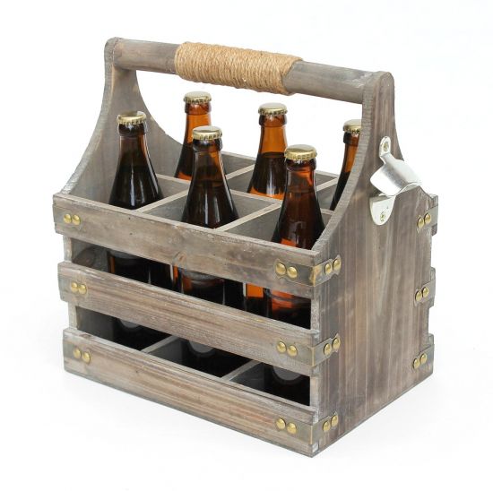 DanDiBo Bierträger aus Holz mit Öffner 93860 Flaschenträger Flaschenöffner Flaschenkorb Männerhandtasche Männergeschenke