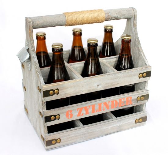 Bierträger mit Flaschenöffner Flaschenträger 6 Zylinder 93540 Bierkiste aus Holz 32cm