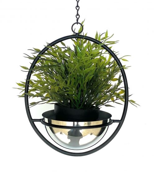 DanDiBo Blumenampel Innen Metall Wand Hängepflanzen 43 cm 96087 S mit Topf Silber Pflanzenhänger Blumenhänger Topfhänger Blumen Blumentopfhänger Hängetopf