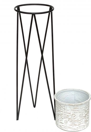 DanDiBo Blumenhocker mit Topf Metall Schwarz Weiß L 75 cm Blumenständer 96043 Blumensäule Modern Pflanzenständer Pflanzenhocker