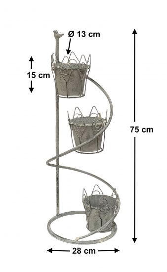 DanDiBo Blumentreppe Innen Metall Weiß Grau Rund 75 cm Blumenständer mit 3 Töpfe 96131 Blumenständer Blumensäule Pflanzenständer Balkon Vintage