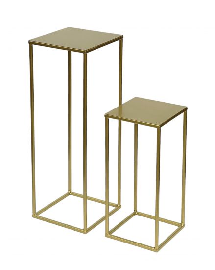 DanDiBo Blumenhocker Metall Gold Eckig 2er Set Blumenständer Beistelltisch 96406 Blumensäule Modern Pflanzenständer Pflanzenhocker