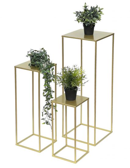 DanDiBo Flower Stool Metal Gold Angular Set of 3 Flower Stand Side Table 96406 Flower Column Modern Plant Stand Plant Stool