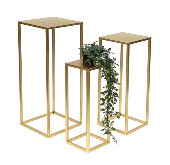 DanDiBo Flower Stool Metal Gold Angular Flower Stand Side Table 96506 Set of 3 Flower Column Modern Plant Stand Plant Stool