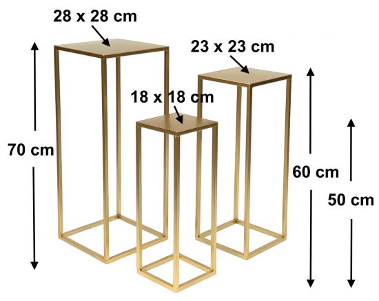 DanDiBo Blumenhocker Metall Gold Eckig Blumenständer Beistelltisch 96506 3er Set Blumensäule Modern Pflanzenständer Pflanzenhocker