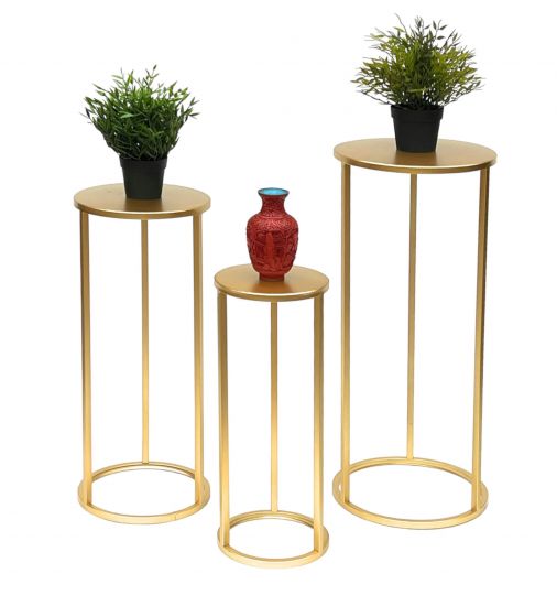 DanDiBo Blumenhocker Metall Gold Rund Blumenständer Beistelltisch 96510 3er Set Blumensäule Modern Pflanzenständer Pflanzenhocker