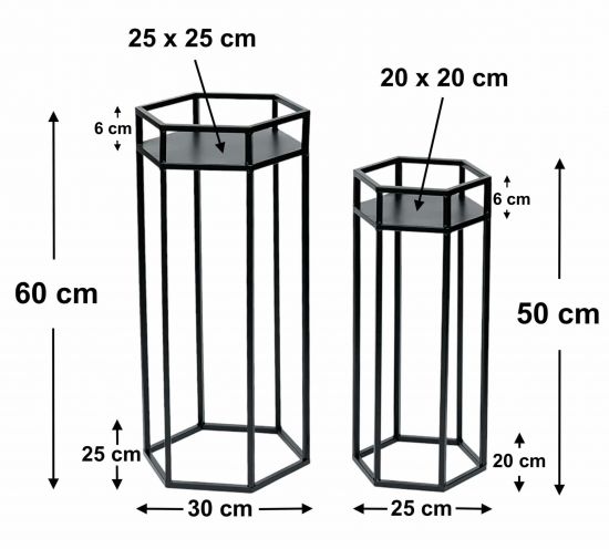 DanDiBo Blumenhocker Metall Schwarz 6eck Blumenständer Beistelltisch 96453 2er Set Pflanzenständer Blumensäule Modern Pflanzenhocker