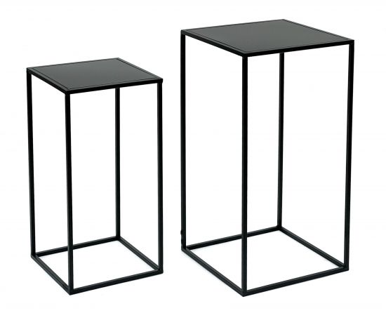 DanDiBo Flower Stool Metal Black Square Flower Stand Side Table 96312 Set of 2 Flower Column Modern Plant Stand Plant Stool