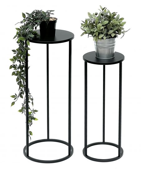 DanDiBo Blumenhocker Metall Schwarz Rund Blumenständer Beistelltisch 96316 2er Set Blumensäule Modern Pflanzenständer Pflanzenhocker