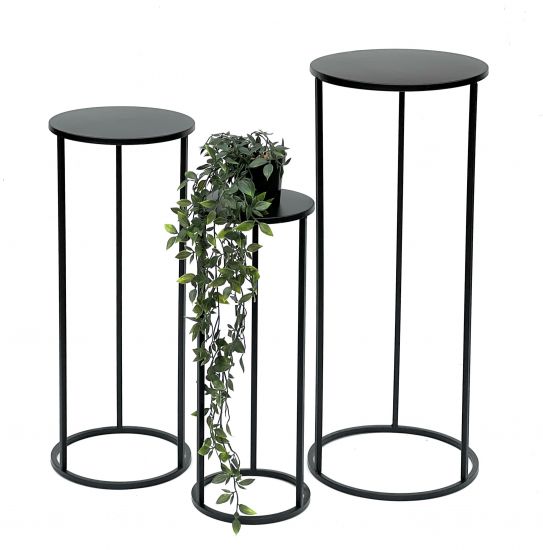 DanDiBo Blumenhocker Metall Schwarz Rund Blumenständer Beistelltisch 96316 3er Set Blumensäule Modern Pflanzenständer Pflanzenhocker