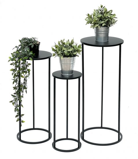 DanDiBo Blumenhocker Metall Schwarz Rund Blumenständer Beistelltisch 96316 3er Set Blumensäule Modern Pflanzenständer Pflanzenhocker