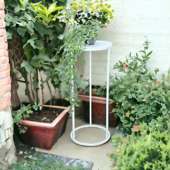 DanDiBo Flower Stool Metal White Round 70 cm Flower Stand Side Table 96483 L Flower Column Modern Plant Stand Plant Stool