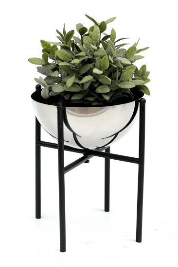 DanDiBo Blumenhocker Metall mit Topf Schwarz Silber 25 cm Blumenständer 96257 S Blumensäule Modern Pflanzenständer Pflanzenhocker