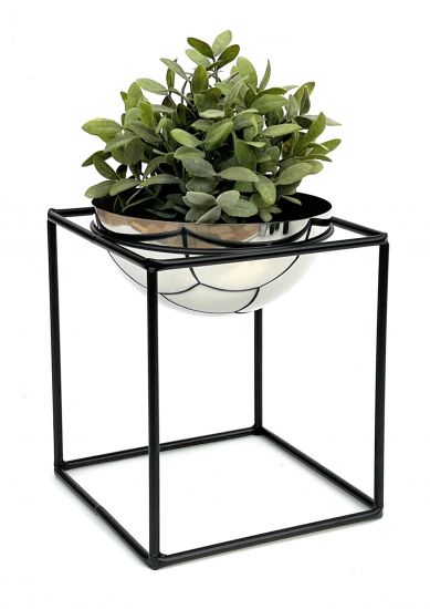 DanDiBo Blumenhocker Metall mit Topf Schwarz Silber 28 cm Blumenständer 96256 M Blumensäule Modern Pflanzenständer Pflanzenhocker