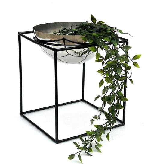 DanDiBo Blumenhocker Metall mit Topf Schwarz Silber 35 cm Blumenständer 96256 L Blumensäule Modern Pflanzenständer Pflanzenhocker