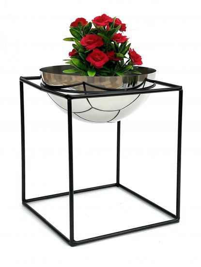 DanDiBo Blumenhocker Metall mit Topf Schwarz Silber 35 cm Blumenständer 96256 L Blumensäule Modern Pflanzenständer Pflanzenhocker