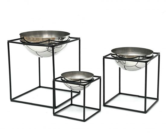 DanDiBo Blumenhocker Metall mit Topf Schwarz Silber Blumenständer 96256 3er Set Blumensäule Modern Pflanzenständer Pflanzenhocker