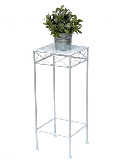 DanDiBo Flower Stool White Metal Angular 60 cm Flower Stand 96314 M Side Table Flower Column Modern Plant Stand Plant Stool