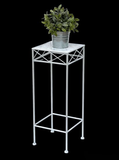 DanDiBo Flower Stool White Metal Angular 60 cm Flower Stand 96314 M Side Table Flower Column Modern Plant Stand Plant Stool