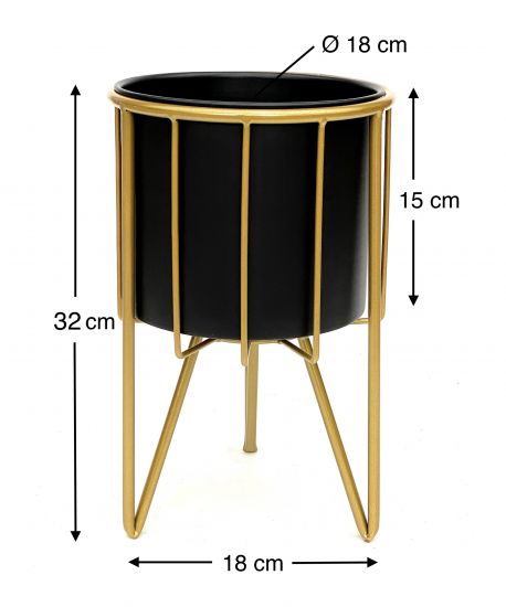 DanDiBo Blumenhocker mit Topf Metall Gold Schwarz Rund S 32 cm Blumenständer 96039 Blumensäule Modern Pflanzenständer Pflanzenhocker