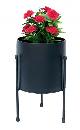 DanDiBo Blumenhocker mit Topf Metall Schwarz 32 cm Blumenständer 96261 Blumensäule Modern Pflanzenständer Pflanzenhocker