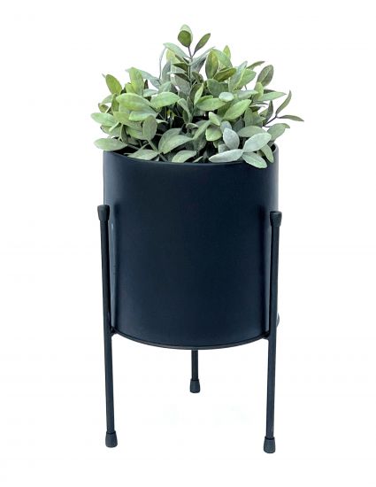 DanDiBo Blumenhocker mit Topf Metall Schwarz 32 cm Blumenständer 96261 Blumensäule Modern Pflanzenständer Pflanzenhocker