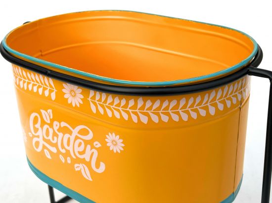 DanDiBo Blumenhocker mit Topf Metall Stehend Orange Oval 30 cm Blumenständer 96526 L Blumensäule Modern Pflanzenständer Pflanzgefäß