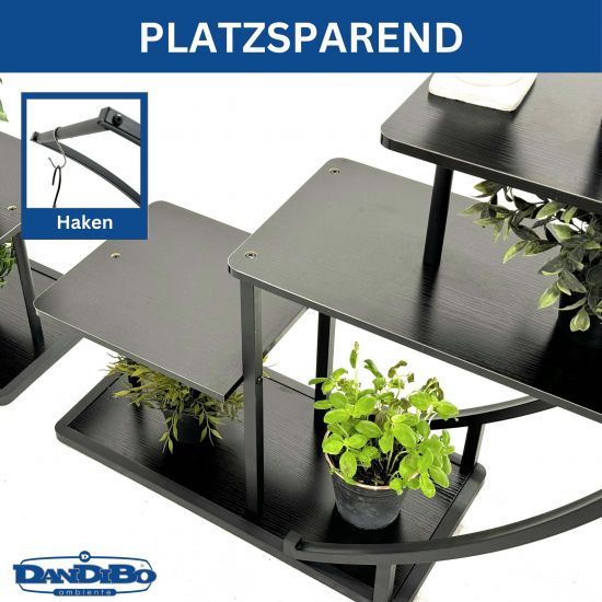 DanDiBo Blumenregal indoor 170 cm Hoch Metall Schwarz Rund 96586 Blumentreppe Groß Halbrund Pflanzenständer Modern Design