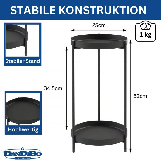 DanDiBo Blumenständer Metall Schwarz Rund 2 Etagen 52 cm 96583 Beistelltisch Blumenhocker Pflanzenständer Design Modern Pflanzenhocker