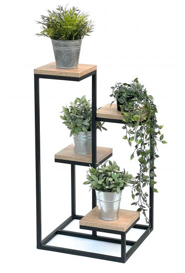 DanDiBo Blumentreppe Metall Schwarz Holz 75 cm Pflanzentreppe Blumenständer 96355 Blumensäule Modern Pflanzenständer Blumenhocker