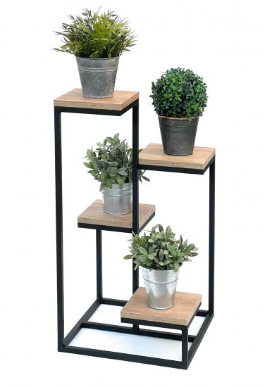 DanDiBo Blumentreppe Metall Schwarz Holz 75 cm Pflanzentreppe Blumenständer 96355 Blumensäule Modern Pflanzenständer Blumenhocker