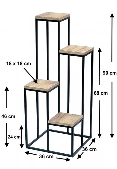 DanDiBo Blumentreppe Metall Schwarz Holz 90 cm Pflanzentreppe Blumenständer 96349 Blumensäule Modern Pflanzenständer Blumenhocker