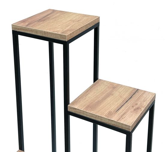 DanDiBo Blumentreppe Metall Schwarz Holz 90 cm Pflanzentreppe Blumenständer 96349 Blumensäule Modern Pflanzenständer Blumenhocker