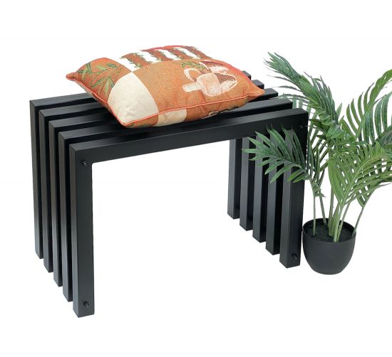 DanDiBo Hocker Metall Schwarz Sitzbank Massiv Wetterfest 60 cm Sitzhocker 96446 Ida Modern Bank Lamellenhocker