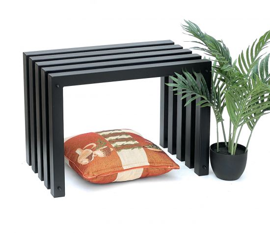 DanDiBo Hocker Metall Schwarz Sitzbank Massiv Wetterfest 60 cm Sitzhocker 96446 Ida Modern Bank Lamellenhocker