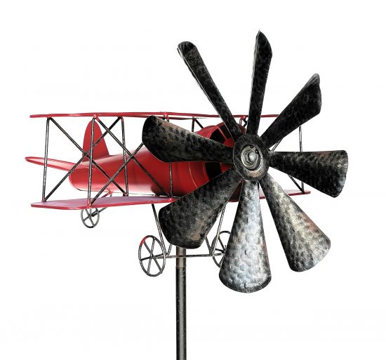 DanDiBo garden plug metal aeroplane XL 160 cm double decker red 96251 wind chime wind wheel weatherproof garden decoration garden stick ground plug