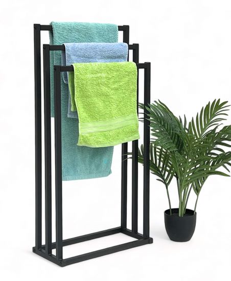 DanDiBo Towel rail Standing Black Matt Metal 96498 Towel rail with 3 towel rails Bathroom Bathroom furniture Modern