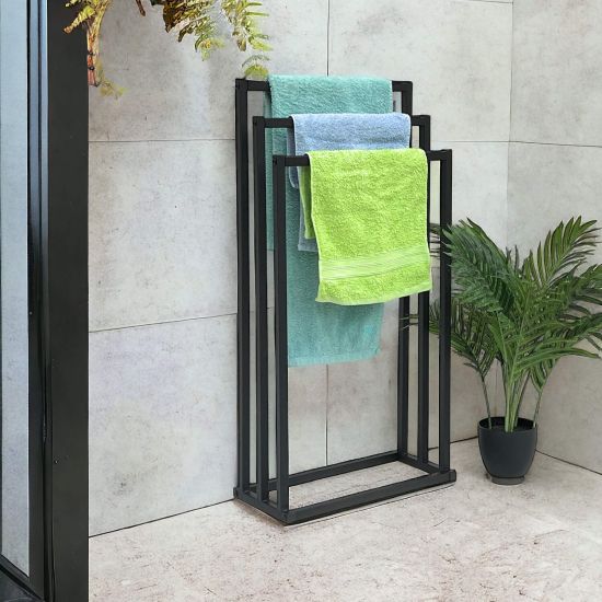 DanDiBo Towel rail Standing Black Matt Metal 96498 Towel rail with 3 towel rails Bathroom Bathroom furniture Modern