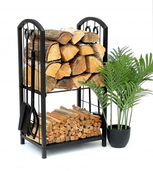 DanDiBo firewood rack indoor metal black 72 cm firewood stand with fireplace set 96431 firewood trolley firewood holder