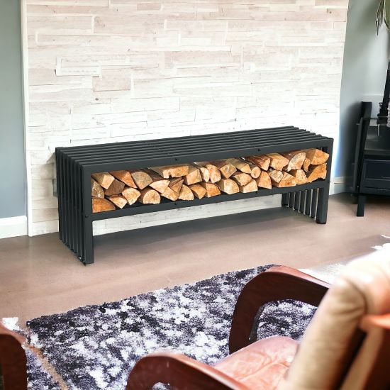 DanDiBo Firewood rack indoor with bench Metal Black Firewood rack with bench 96497 Firewood rack 150 cm Firewood holder