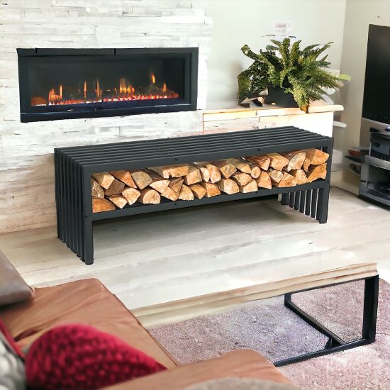 DanDiBo Firewood rack indoor with bench Metal Black Firewood rack with bench 96497 Firewood rack 150 cm Firewood holder