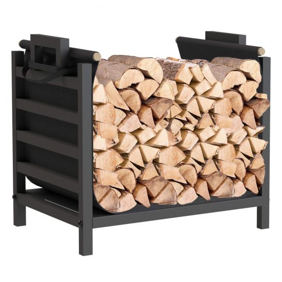 DanDiBo Firewood Rack Indoor Metal Black Standing with Carrying Bag 45 cm Firewood Stand 96466 Firewood Holder Firewood Rack Firewood Rack