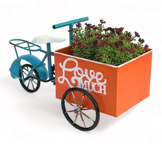 DanDiBo Blumenfahrrad für Garten Metall Stehend Fahrrad Blau Orange 96530 Pflanzfahrrad Dekofahrrad Blumenständer