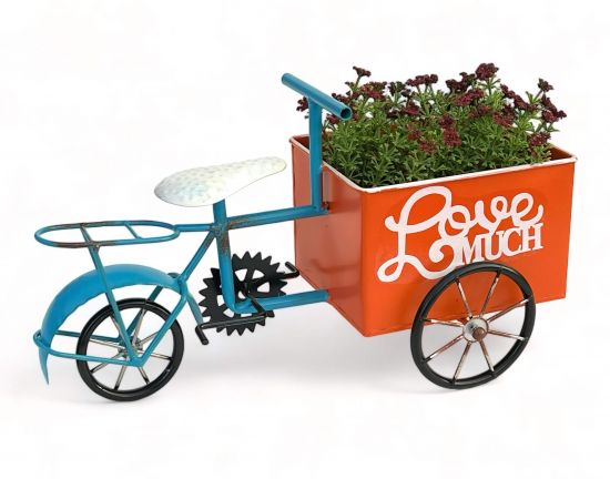 DanDiBo Blumenfahrrad für Garten Metall Stehend Fahrrad Blau Orange 96530 Pflanzfahrrad Dekofahrrad Blumenständer