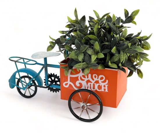 DanDiBo Blumenfahrrad für Garten Metall Stehend Fahrrad Blau Orange 96530 Pflanzfahrrad Dekofahrrad Blumenständer