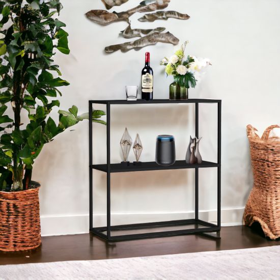 DanDiBo Konsolentisch Metall Schwarz Schmal mit 2 Ebenen Modern 80x80x25 cm Regal Stehend Standregal 96473 Metallregal mit Ablage